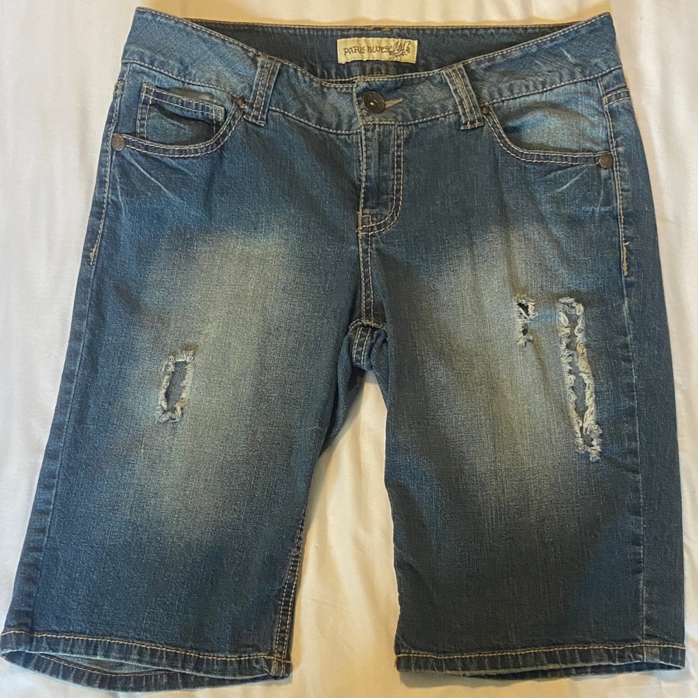 Paris Blues Distressed Denim Bermuda Shorts